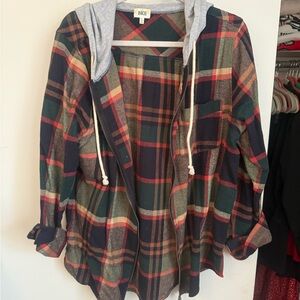 BKE Multicolor Plaid Hooded Jacket